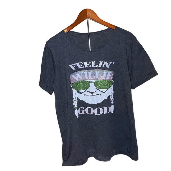 Unbranded Tops - Graphic Tee Women Large Gray Good Willie Nelson Feelin Willie Good Music Fan